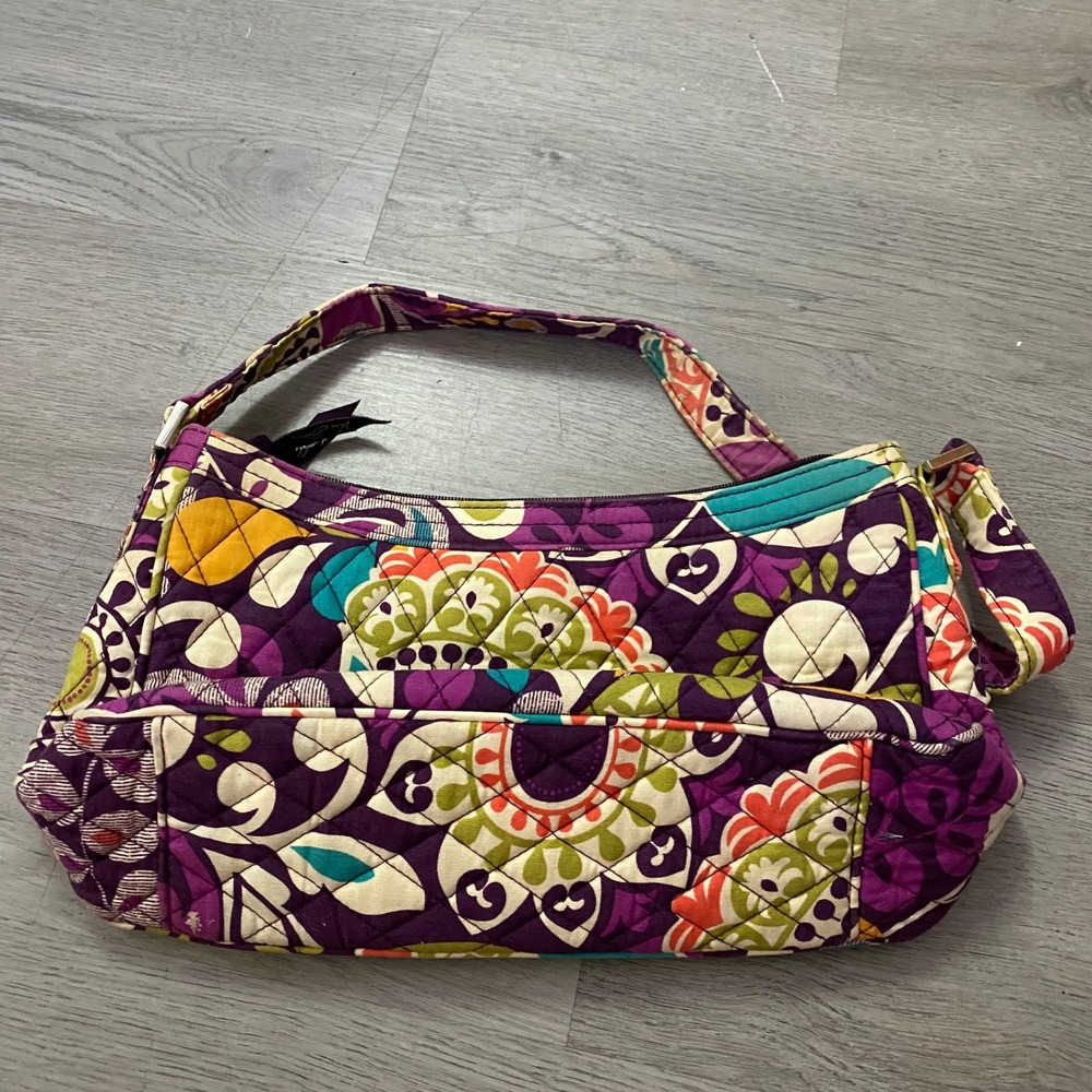 Vera Bradley Shoulder Bag Women Small Purple Floral Quilted Cotton Handbag